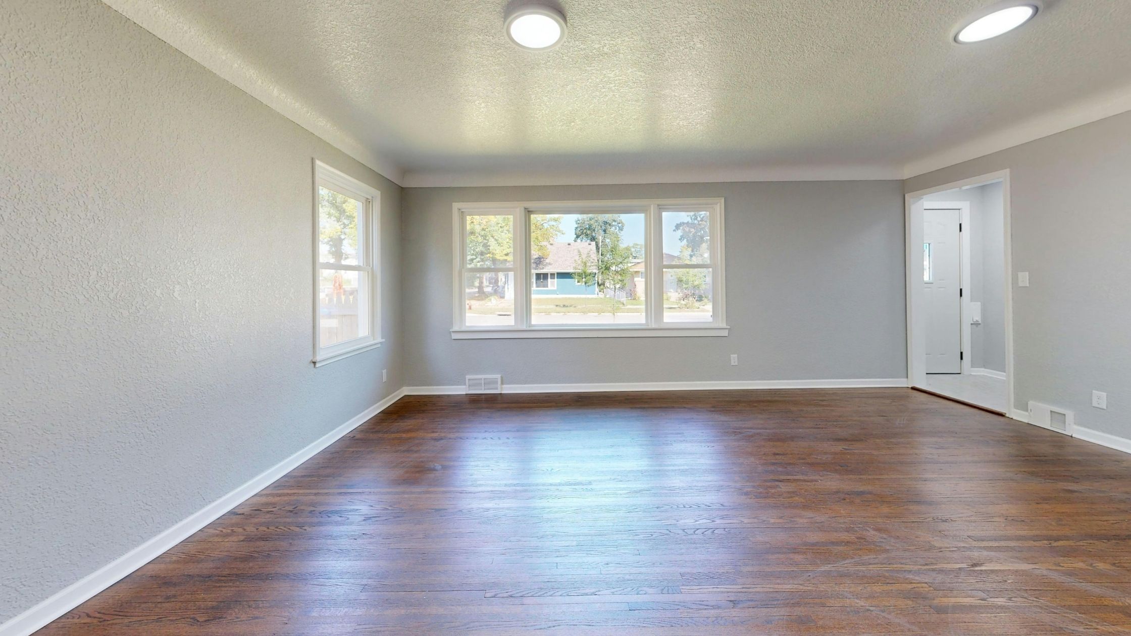 a wood floor that is ready to be stripped and waxed