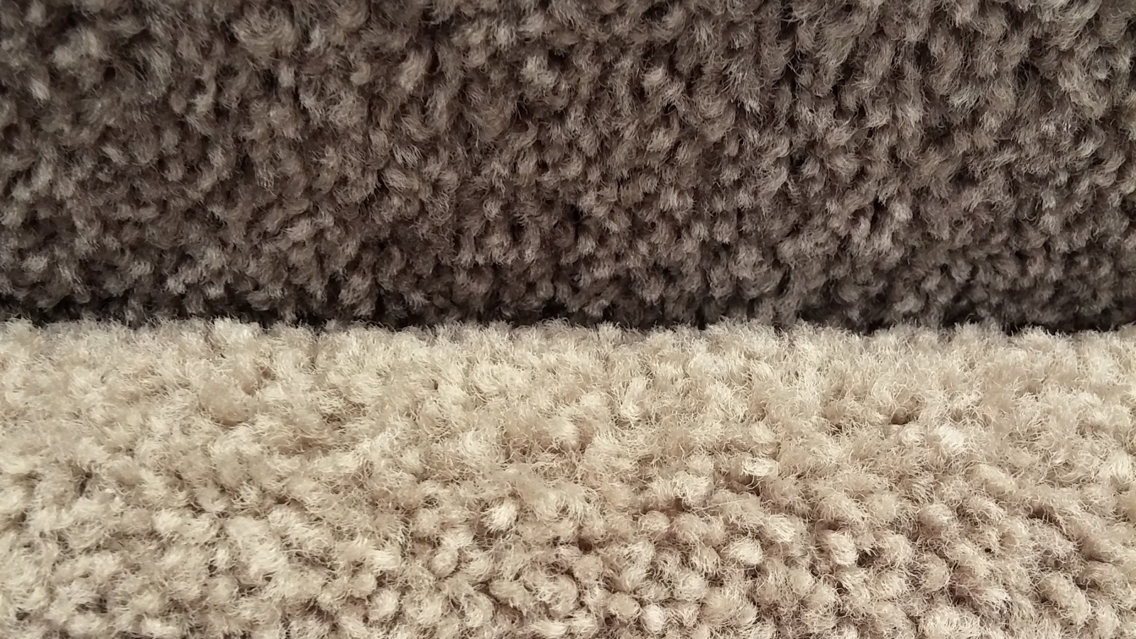 close up view of two colors of carpet