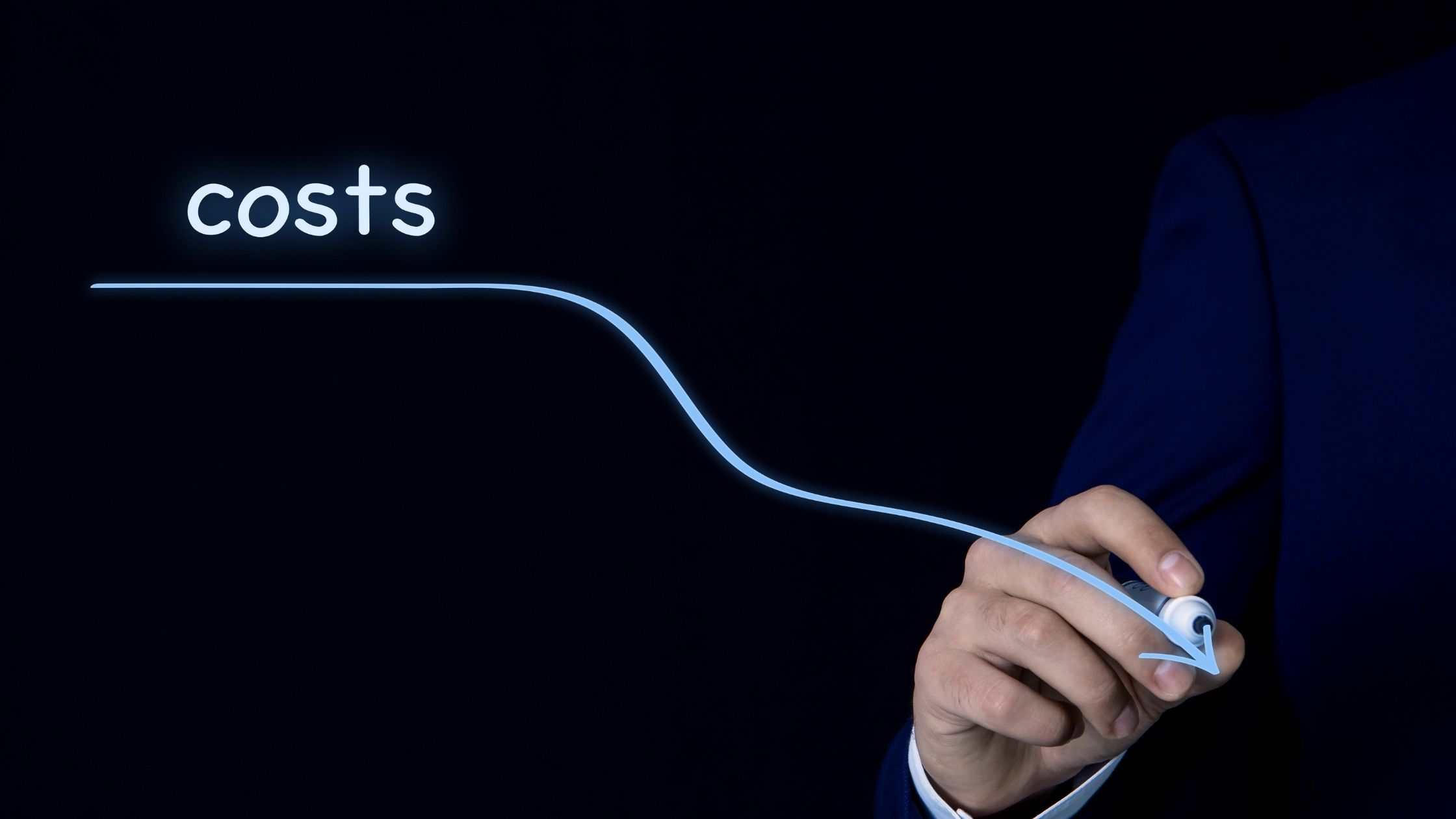 the word costs on a whiteboard with a hand drawing a line down